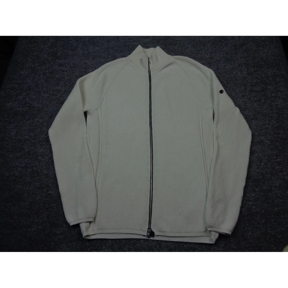 Stone Island Wool Sweater White L Full Zip‎ Ribbed Knit  Full Zip Quiet Luxury
